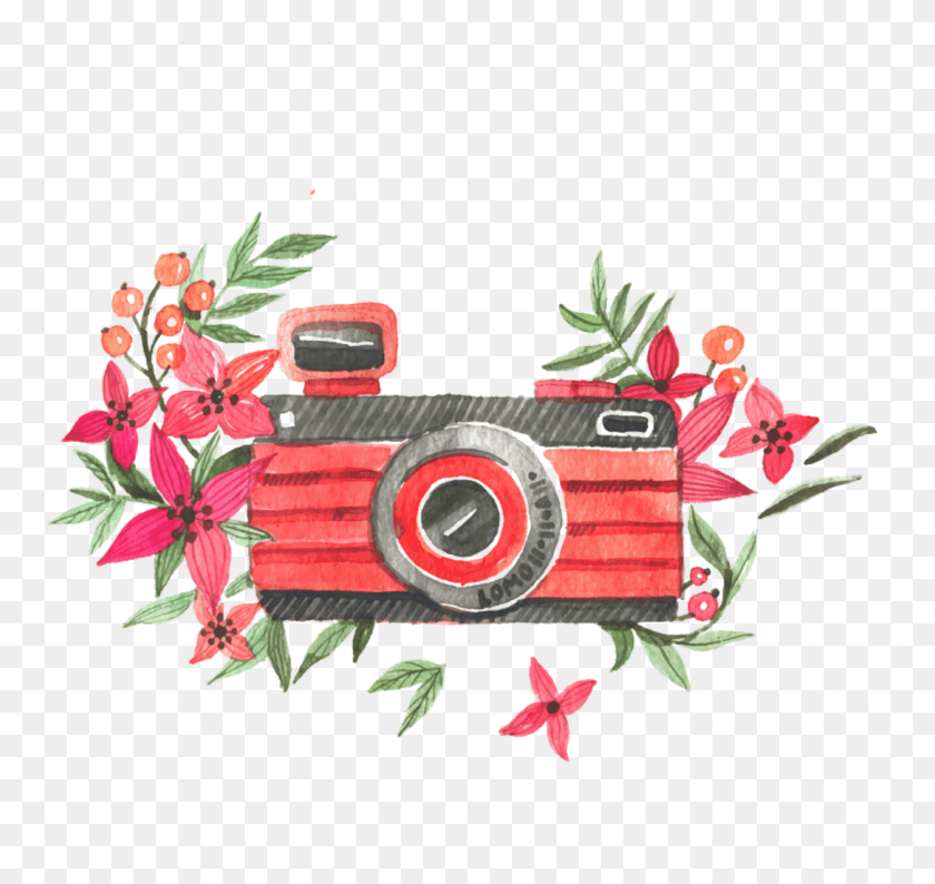 1087x1024 Ftestickers Watercolor Camera Flowers Pink Logo Camera Flower, Electronics, Digital Camera, Video Camera HD PNG Download