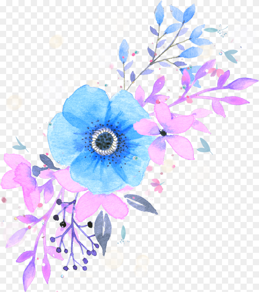 1025x1156 Ftestickers Watercolor Flowers Blue And Pink Flower, Anemone, Art, Floral Design, Graphics PNG