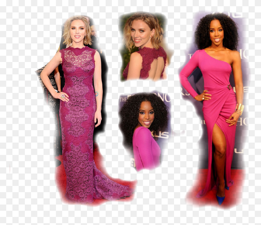 1073x917 Fuchsia Long Dressscarlett Johansson Vs Kelly Rowland Kelly Rowland Curly Hair, Dress, Clothing, Apparel HD PNG Download