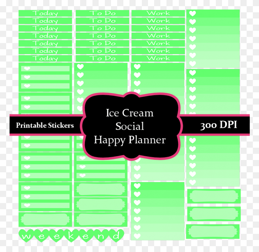 801x780 Functional Happy Planner Ice Cream Social Green Pattern, Text, Home Decor, Label HD PNG Download