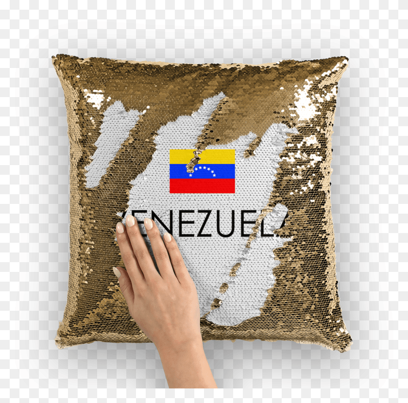 1025x1013 Funda De Cojn De Lentejuelas Good Vibes Venezuela Face Sequin Designs, Pillow, Cushion, Person HD PNG Download