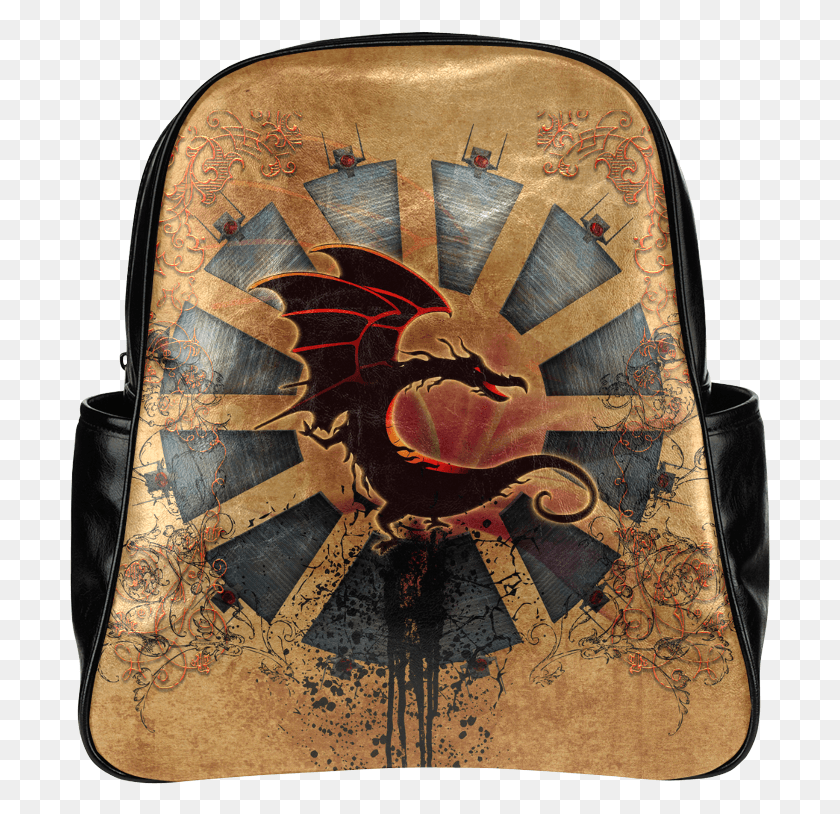 701x754 Funny Cartoon Dragon With Floral Elements Multi Pockets Messenger Bag, Backpack HD PNG Download