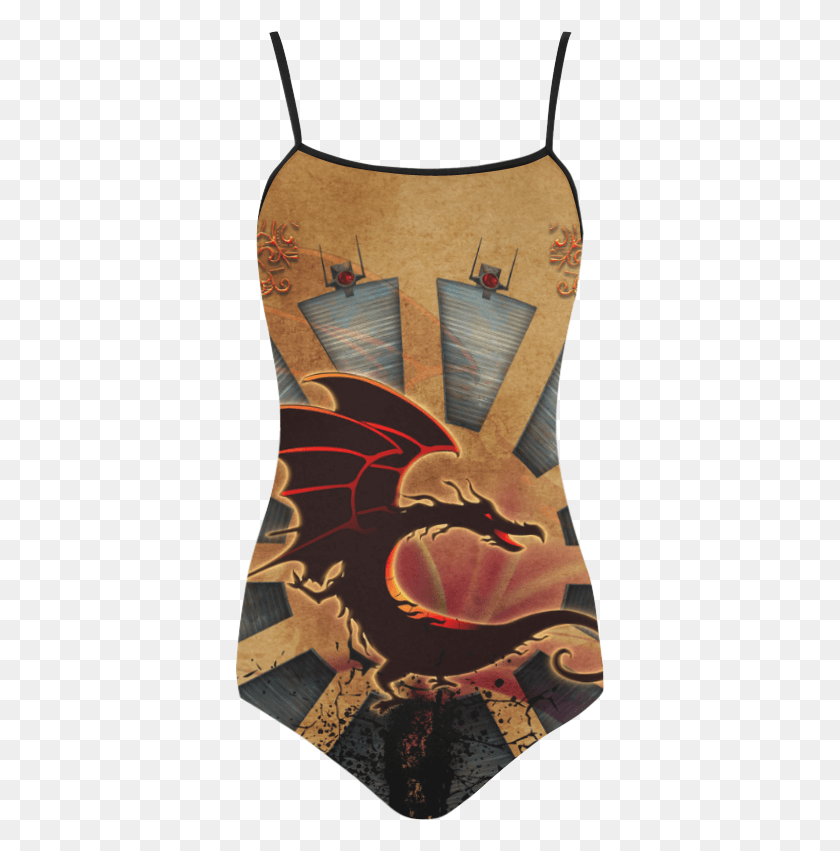 371x791 Funny Cartoon Dragon With Floral Elements Strap Swimsuit Monokini, Poster, Advertisement HD PNG Download