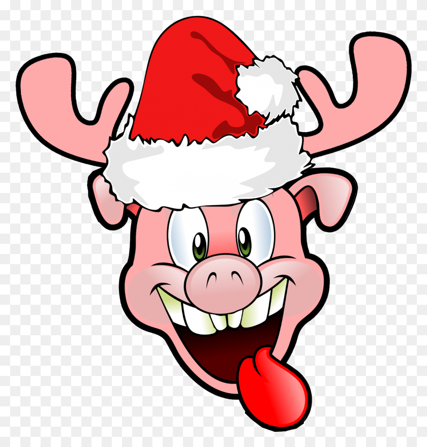 1284x1351 Funny Christmas Reindeer Pig Free No Copyright Pig Christmas, Cream, Dessert, Food HD PNG Download
