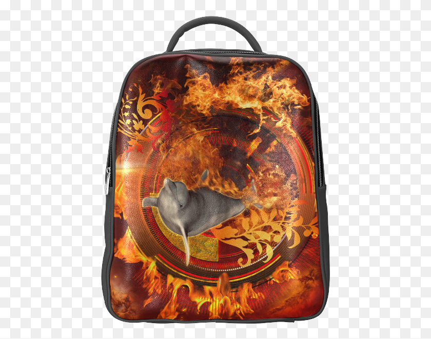 447x601 Funny Dolphin Jumping By A Fire Circle Popular Backpack Bag, Flame, Bonfire, Dog HD PNG Download