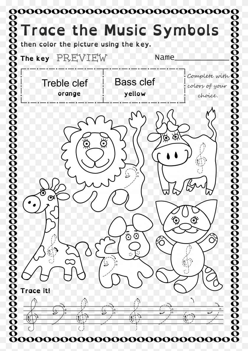 2334x3374 Png Смешные Рабочие Листы Для Отслеживания Основных Музыкальных Символов Для Детей, Каракули Hd