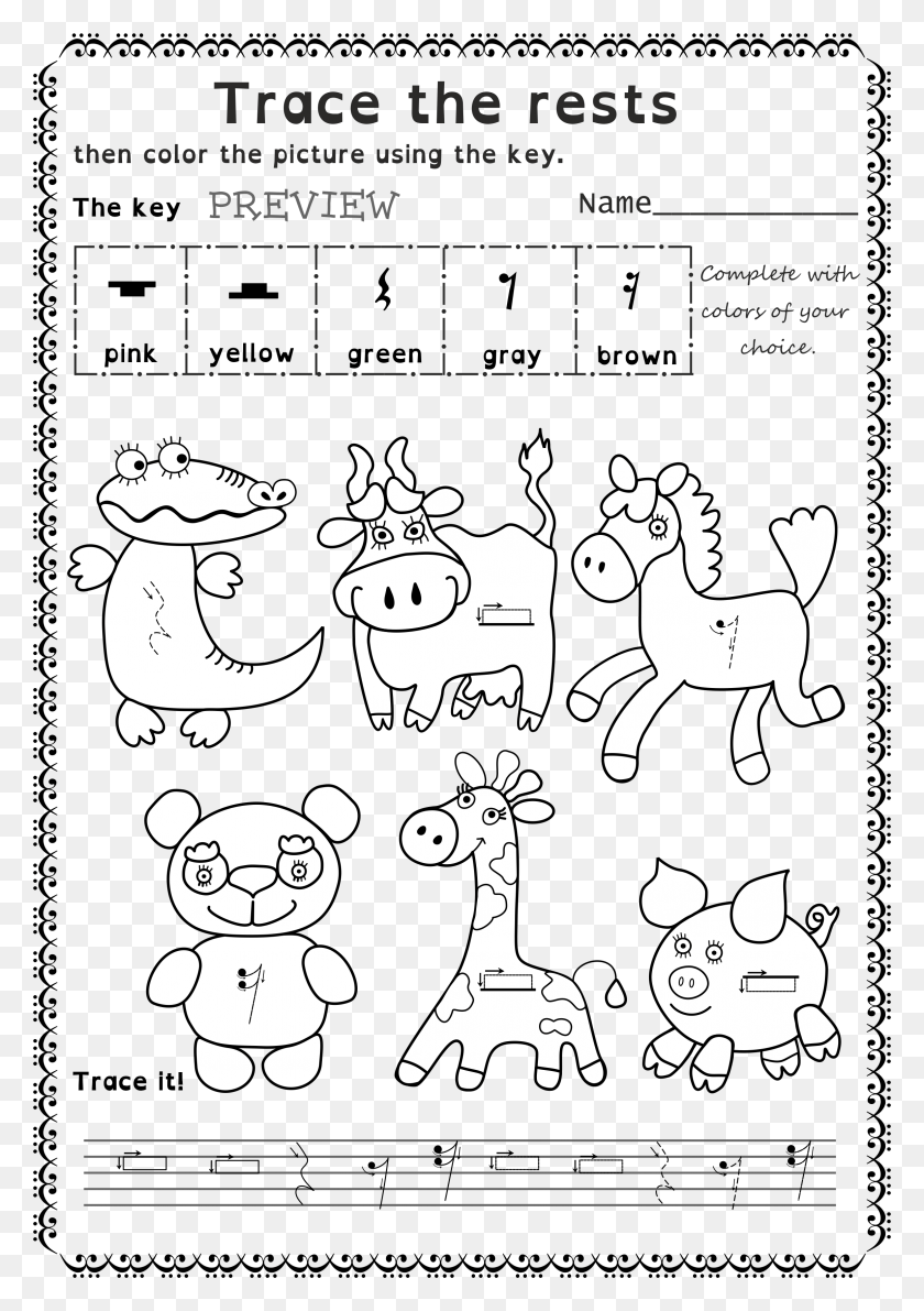 2311x3351 Funny Worksheets To Trace Basic Music Symbols For Younger Line Art, Doodle HD PNG Download