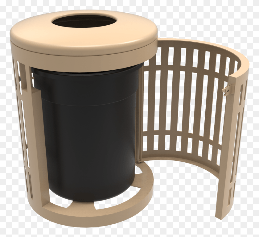 1379x1252 Gallon Downtown Trash Receptacle With Flattop And Wood, Cylinder, Trash Can, Can HD PNG Download
