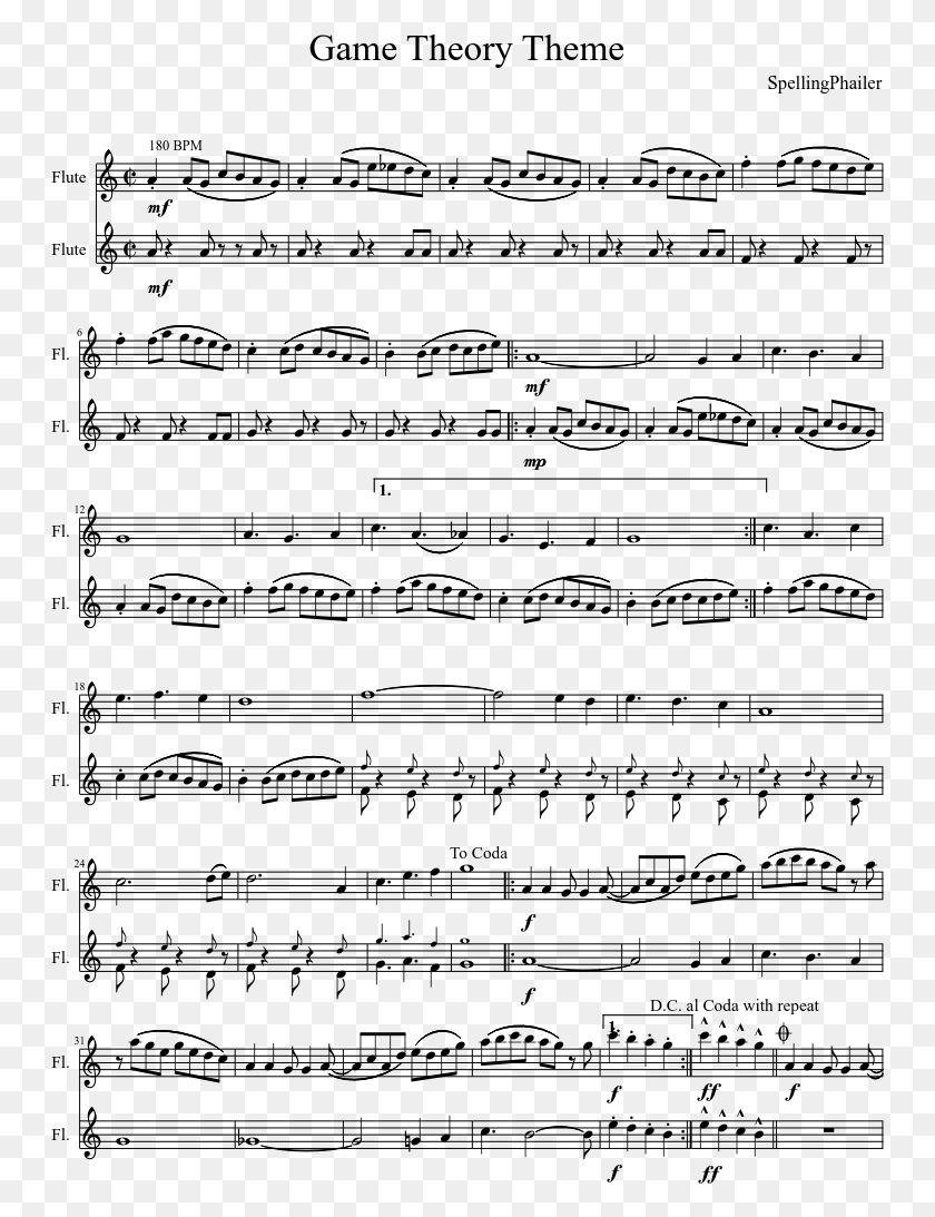 750x1033 Game Theory Theme For Flute Amor Eterno Sheet Music Violin, Gray, World Of Warcraft HD PNG Download