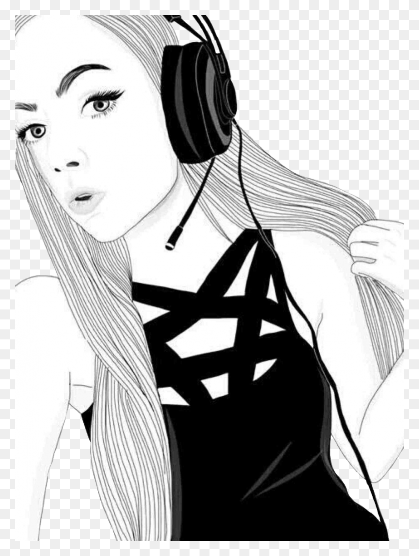 1024x1384 Gamer Tumblr Girl Drawing Girl With Headphones Drawing, Person, Human, Book HD PNG Download