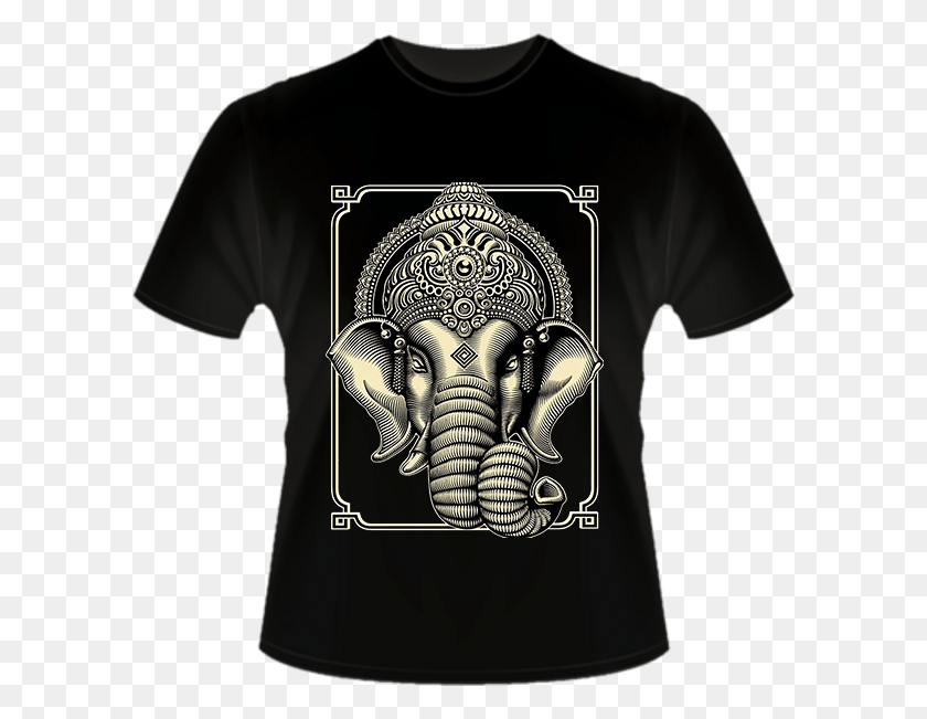 600x591 Ganesha Paintings Black And White, Clothing, Apparel, T-shirt HD PNG Download