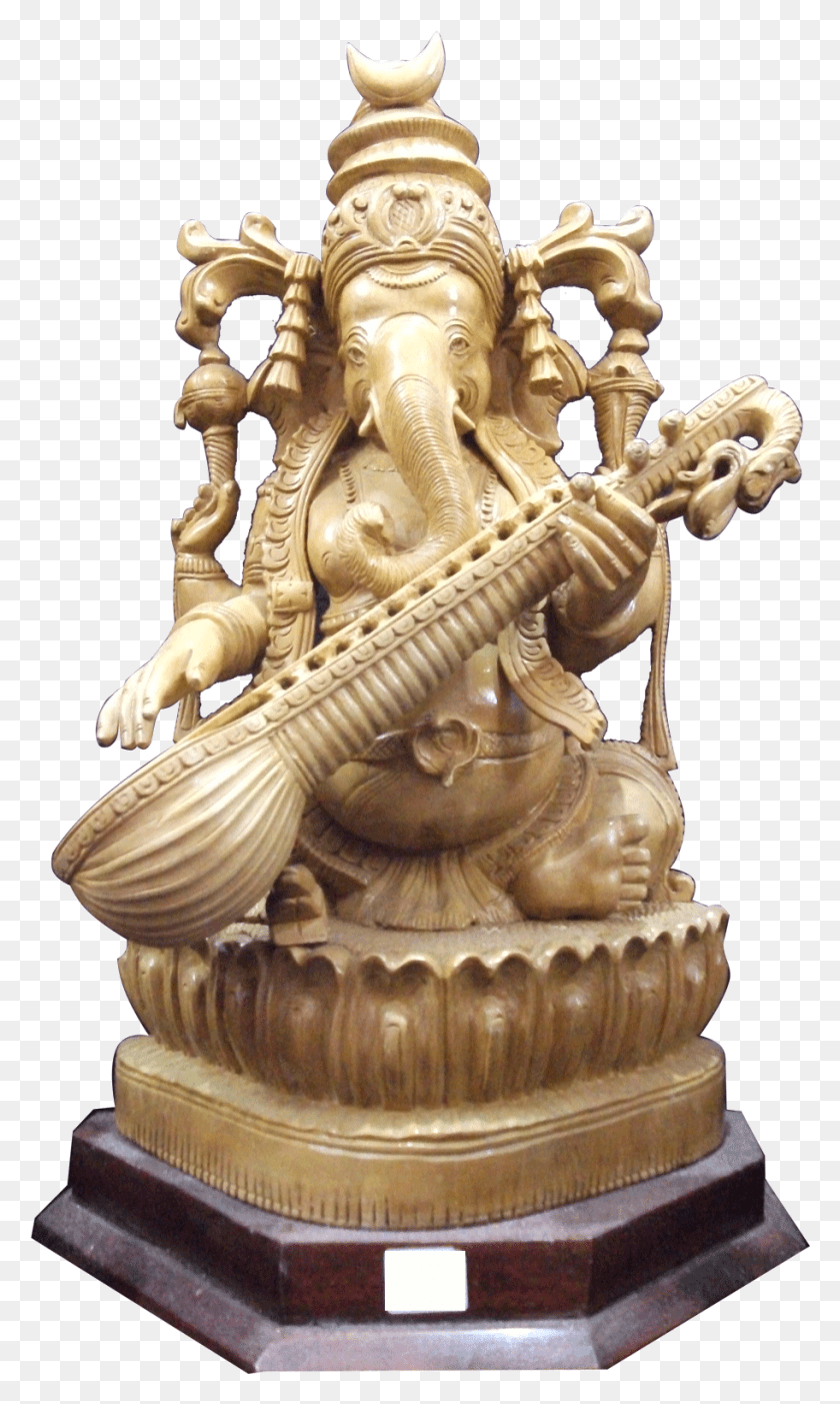 912x1571 Ganesha Statue With Veena Statue, Bronze, Gold, Figurine HD PNG Download