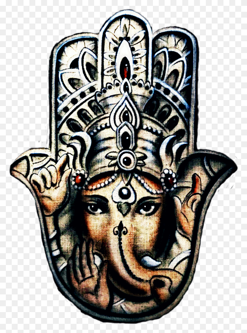 1024x1407 Ganesha Y Mano De Fatima, Tatuaje, Piel Hd Png