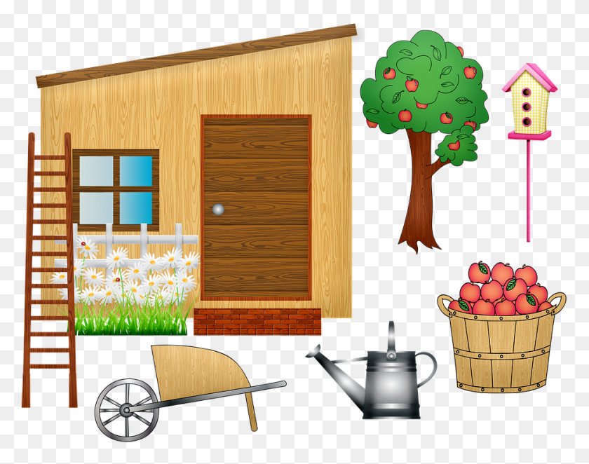 933x721 Garden Shed Wheelbarrow Ladder Apple Tree Plywood, Housing, Building, House HD PNG Download