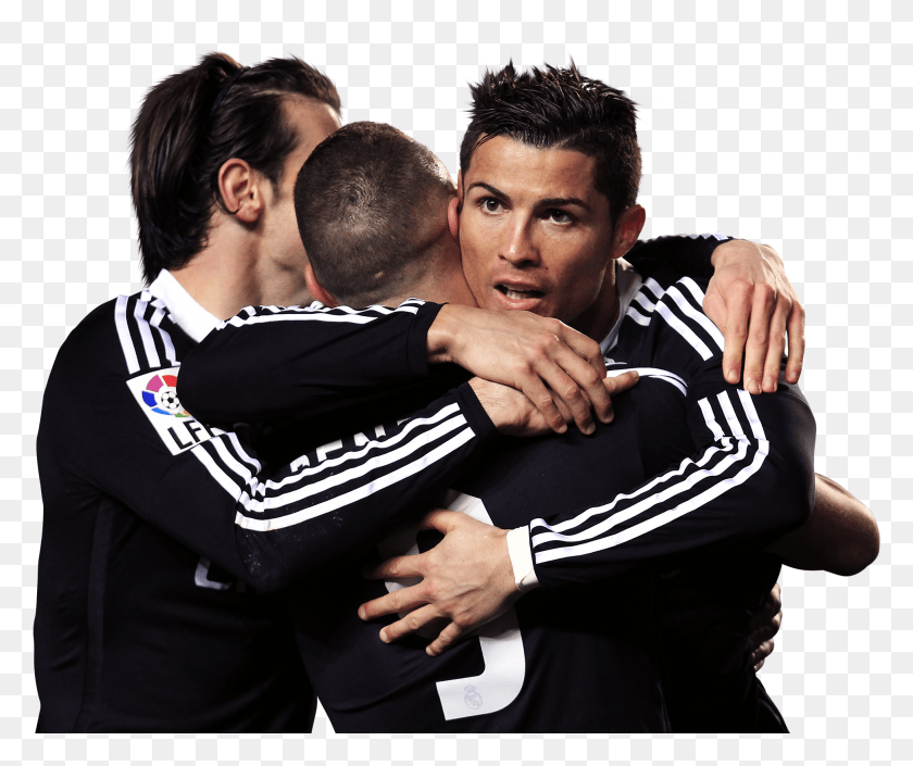1945x1609 Descargar Pnggareth Bale Karim Benzema Amp Cristiano Ronaldo Render Hug, Person, Human, People Hd Png