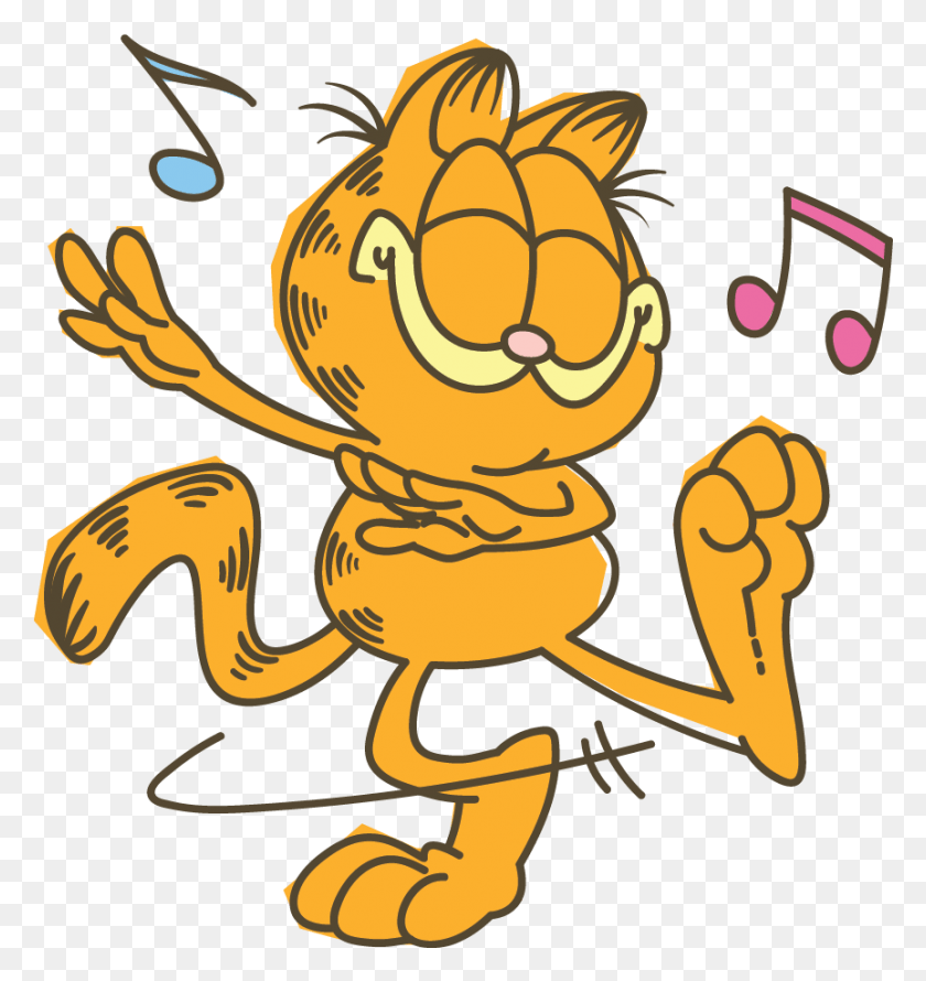 863x919 Garfield Line Messaging Sticker Happy Garfield, Insect, Invertebrate, Animal HD PNG Download