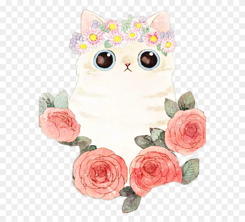 573x701 Gato Flores Tumblr Miau Aquiencorresponda Sticker Lock Screen Cute Kawaii, Plant, Flower, Blossom HD PNG Download