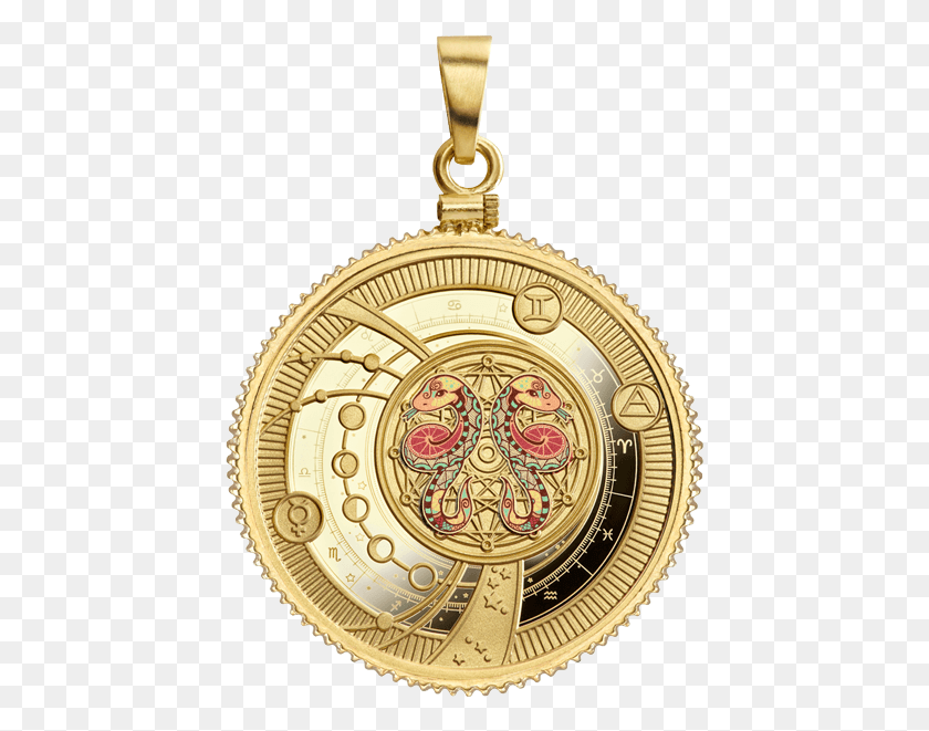 434x601 Gemini Zodiac Silver Gilded Coin Pendant In Case Mennica Polska Znaki Zodiaku, Gold, Clock Tower, Tower HD PNG Download