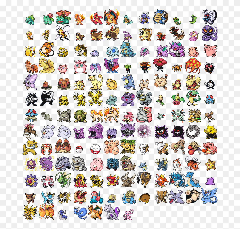 685x742 Gen I Sprites Re Coloured Pokemon Red All Sprites, Label, Text, Rug HD PNG Download