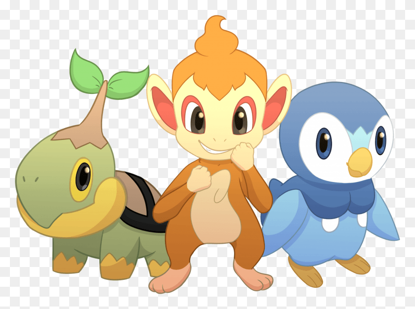 1885x1367 Gen Iv Starters Pokemon All Starters Gen 4 Turtwig, Toy, Animal, Graphics HD PNG Download