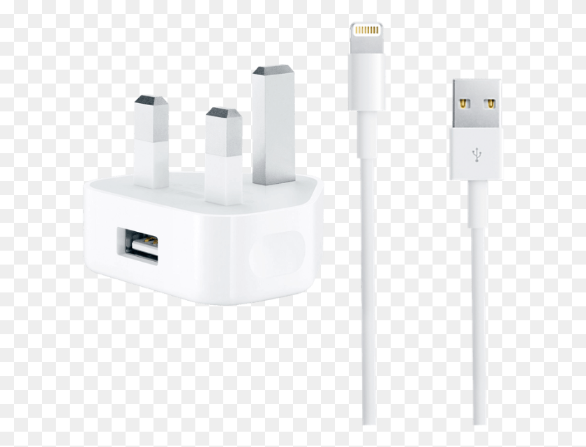 608x582 Genuine Apple Mains Charger Amp Lightning Cable Bundle Apple Lightning Cable, Adapter, Plug HD PNG Download