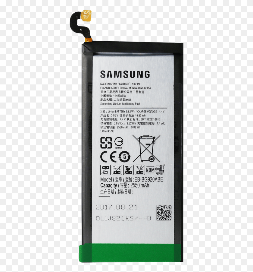 381x842 Descargar Png Original Samsung Galaxy S6 Batería Samsung Sm G920F, Texto, Etiqueta, Adaptador Hd Png