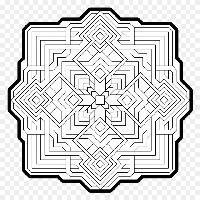 972x972 Geometric Pattern Coloring Pages For Adults Photo Mandala Passo A Passo, Rug, Maze, Labyrinth HD PNG Download
