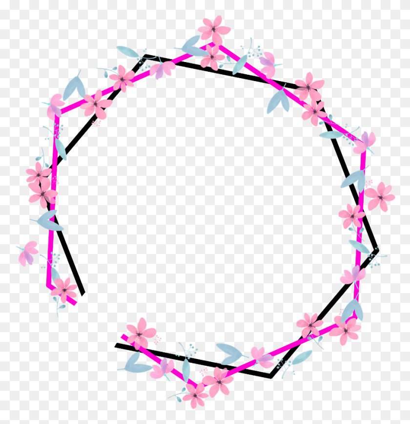 900x933 Geometric Round Pentagon Neon Border Frame Freetoedit Circle, Plant, Flower, Blossom HD PNG Download