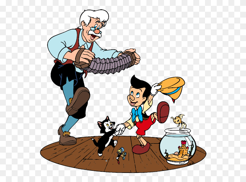 570x560 Gepetto Pinocchio Figaro Gepetto Playing Accordion Dancing Pinocchio And Geppetto, Person, Human, Comics HD PNG Download