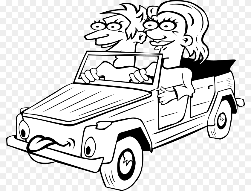 800x639 Gerald G Girl And Boy Driving Car Cartoon Bw, Vehicle, Truck, Transportation, Pickup Truck Clipart PNG