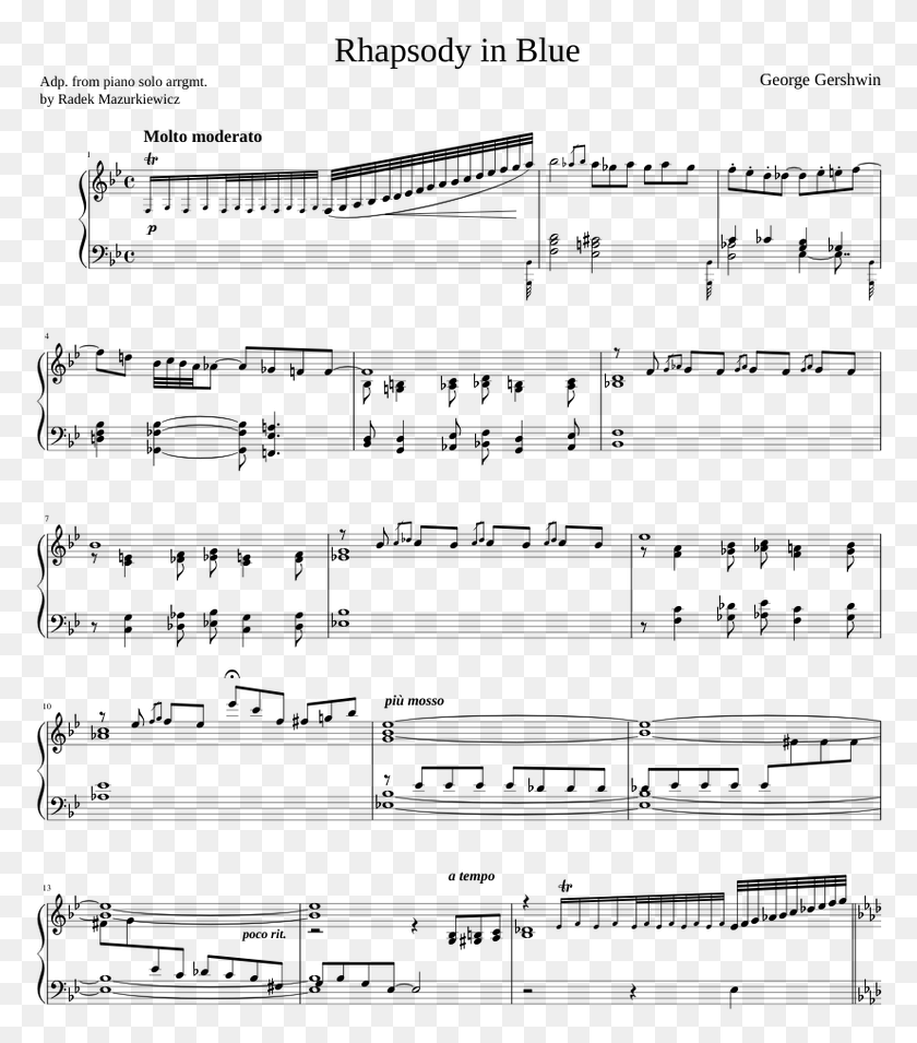 780x895 Gershwin Rhapsody In Blue Sheet Music For Piano Pewdiepie Congratulations Music Sheet, Gray, World Of Warcraft HD PNG Download