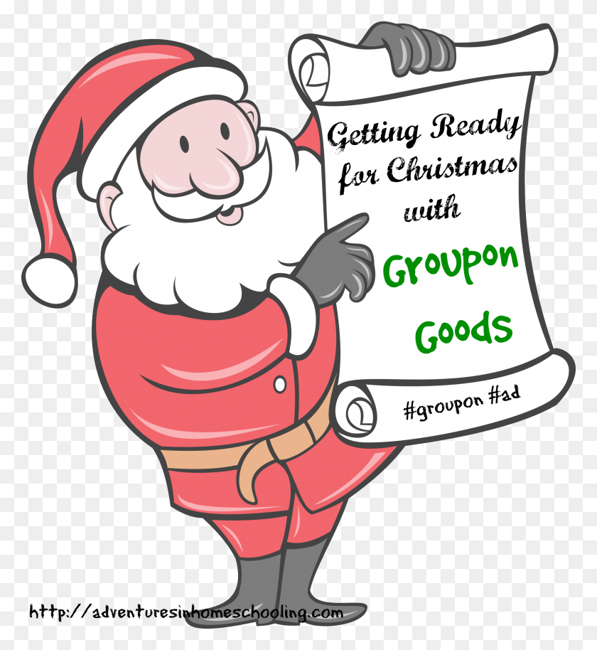 2588x2836 Descargar Png Preparándose Para La Navidad Con Groupon Goods Santa Claus Con Lista, Anuncio, Cartel, Texto Hd Png