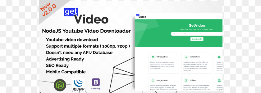 Getvideo Nodejs Youtube Video Downloader Bootstrap, File, Webpage, Page, Text PNG