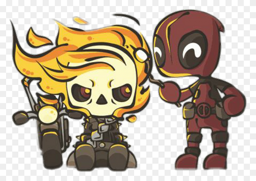 1024x706 Ghostrider Deadpool Marvel Comic Chibi Freetoedit Deadpool And Ghost Rider Cute, Label, Text, Graphics HD PNG Download
