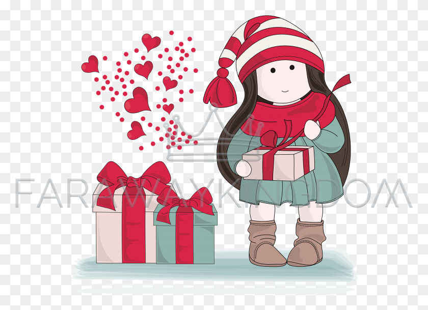 3506x2470 Подарок От Сердца Кукла Тильда Новогодняя Векторная Иллюстрация, Снеговик, Зима Hd Png Скачать