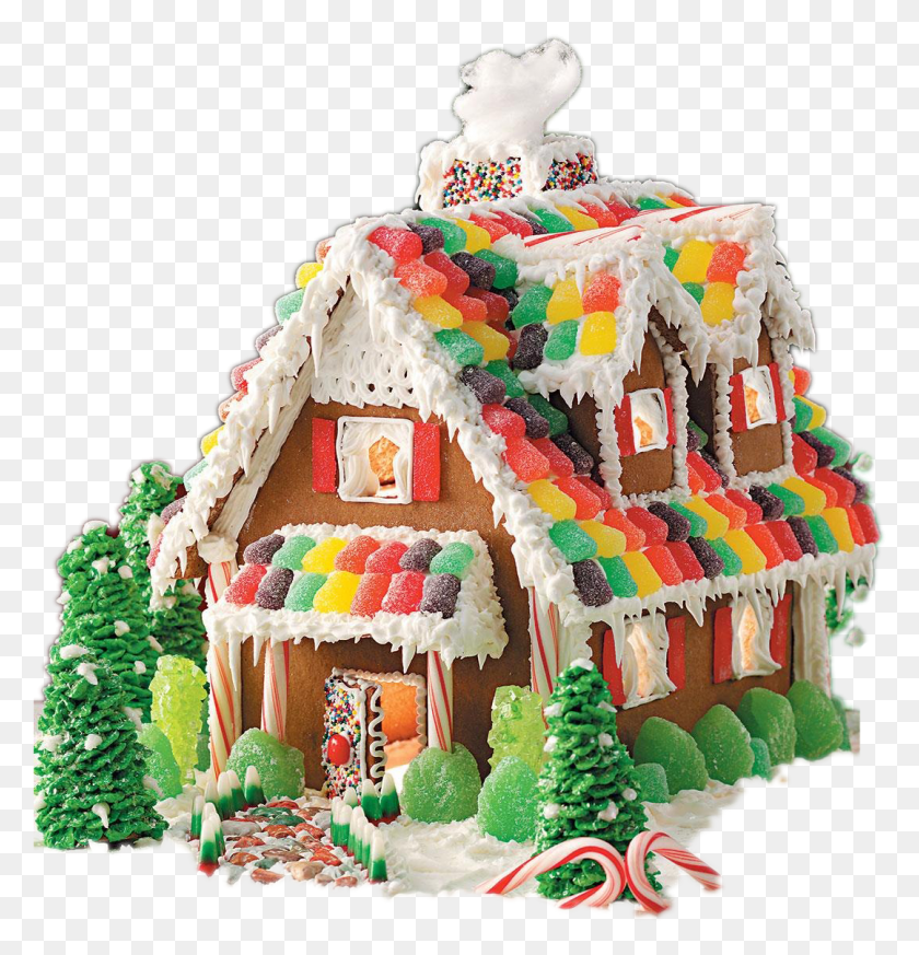 1079x1125 Gingerbread House Image Background Gingerbread House With Gumdrops, Cookie, Food, Biscuit HD PNG Download