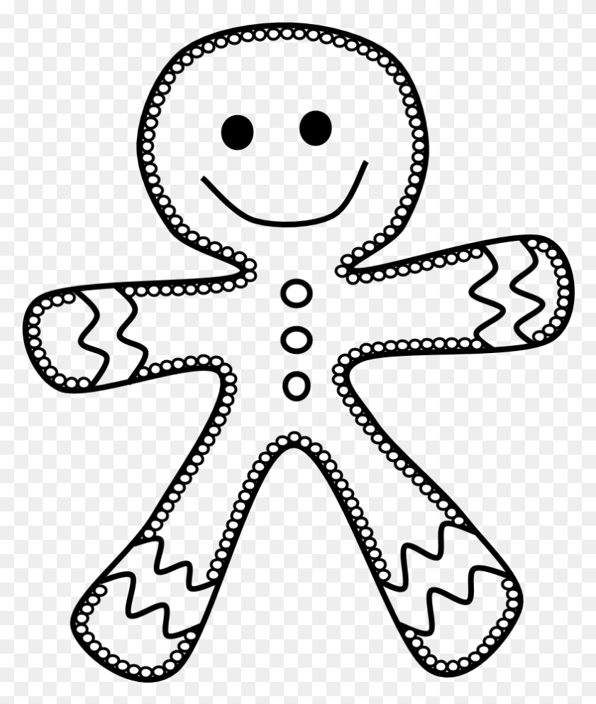 785x937 Gingerbread Man Frosting Black And White Line Art, Symbol, Stencil HD PNG Download