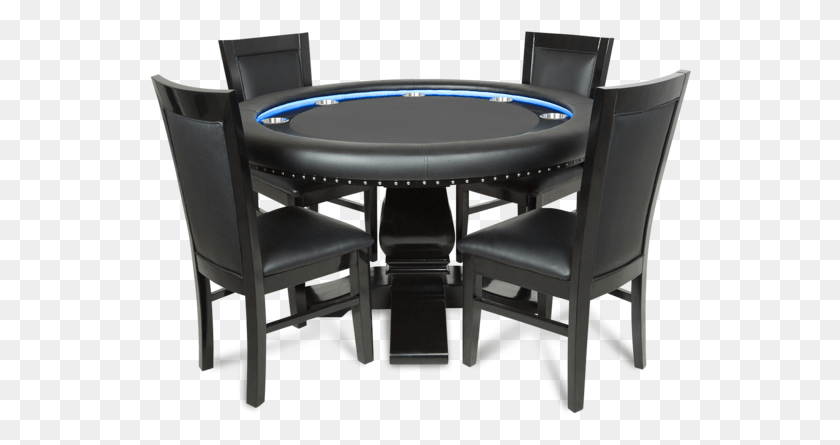 542x385 Ginza Led Black Round 4 Person Poker Table With 4 Dining 4 Person Table, Furniture, Chair, Dining Table HD PNG Download