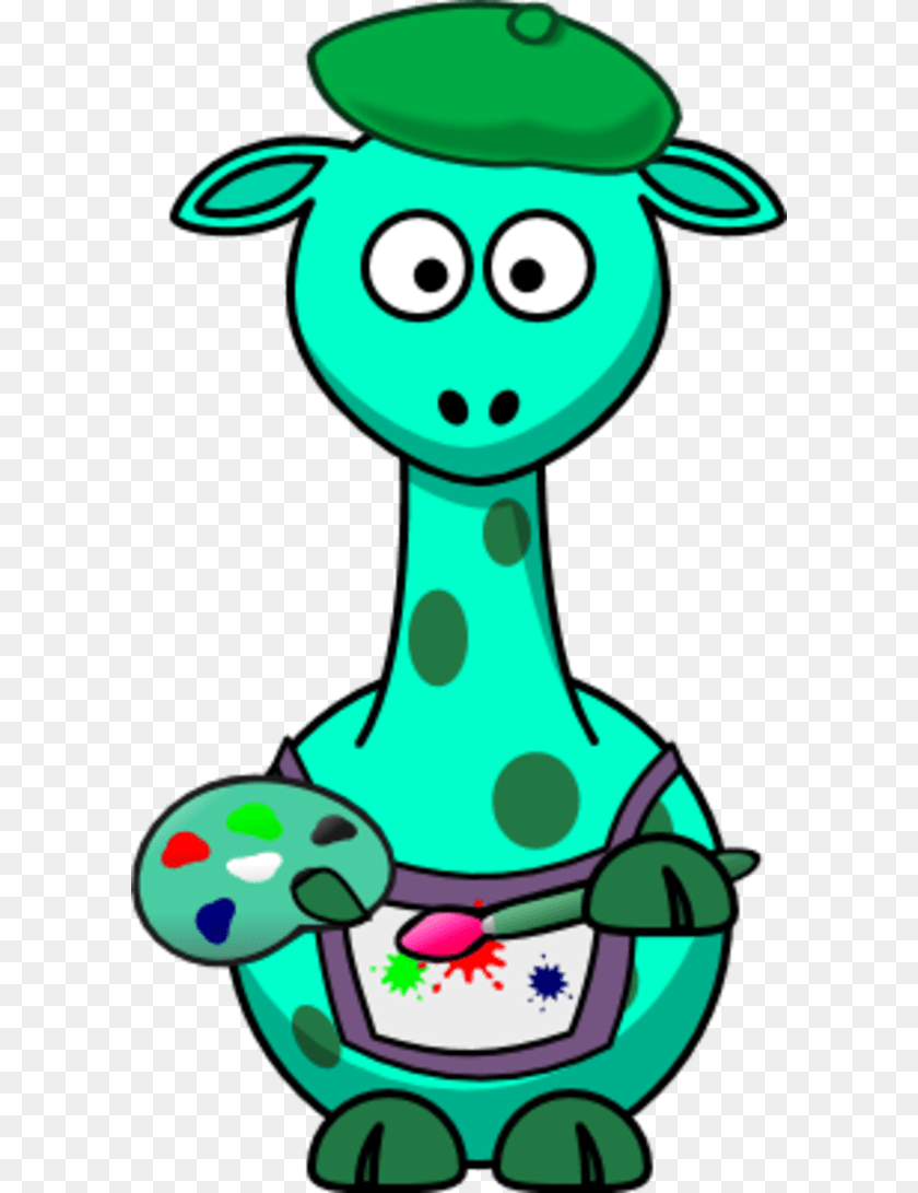 600x1091 Giraffe As A Painter Artist Blue Cartoon Giraffe, Cutlery, Spoon, Animal, Bear PNG