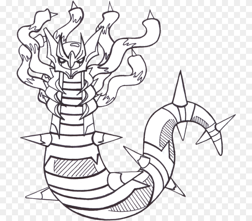 734x739 Giratina Coloring Pages Download Line Art, Electronics, Hardware, Animal, Sea Life Transparent PNG