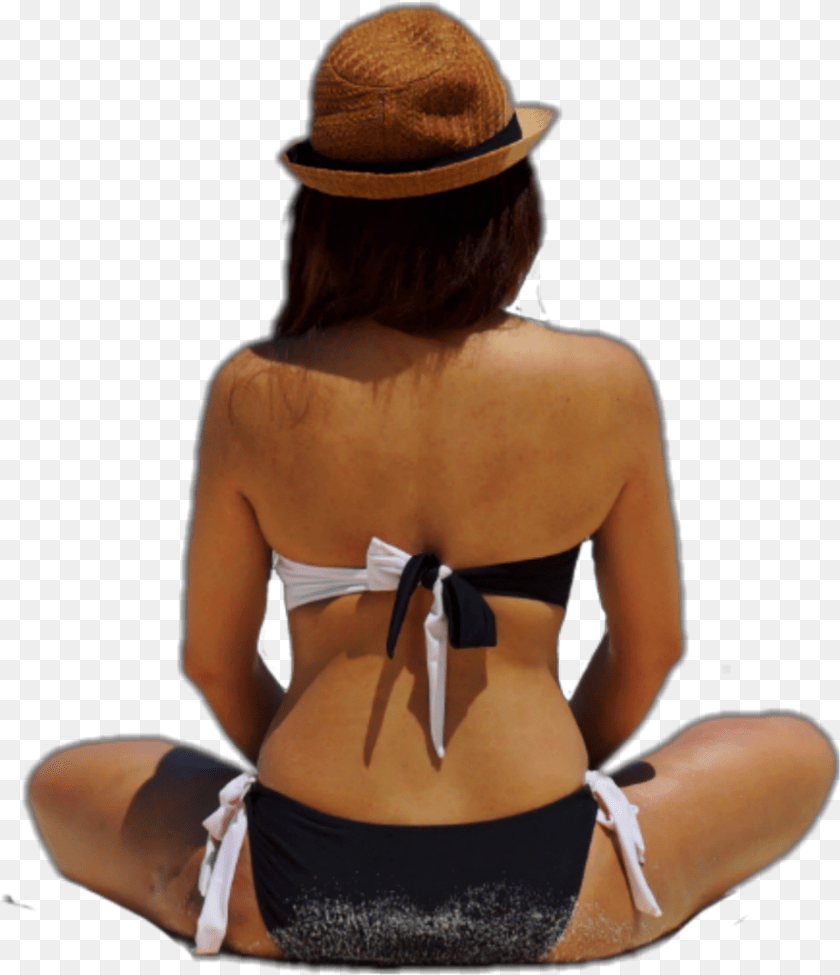 858x996 Girl Beach Hat Sand Bikini Back Jhyuri Girl On Beach, Adult, Swimwear, Sun Hat, Person PNG