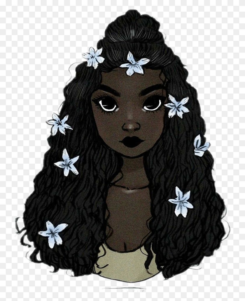 742x970 Girl Black Curlyhair Flower Crown Draw Black Girl With Crown Drawing, Graphics, Face HD PNG Download