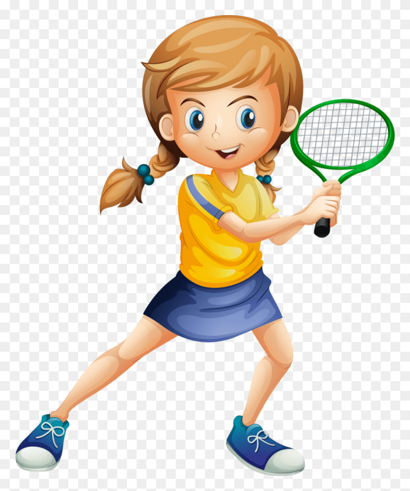 823x998 Girl Clipart Badminton Player Cartoon Girl Playing Tennis, Person, Human, Tennis Racket HD PNG Download