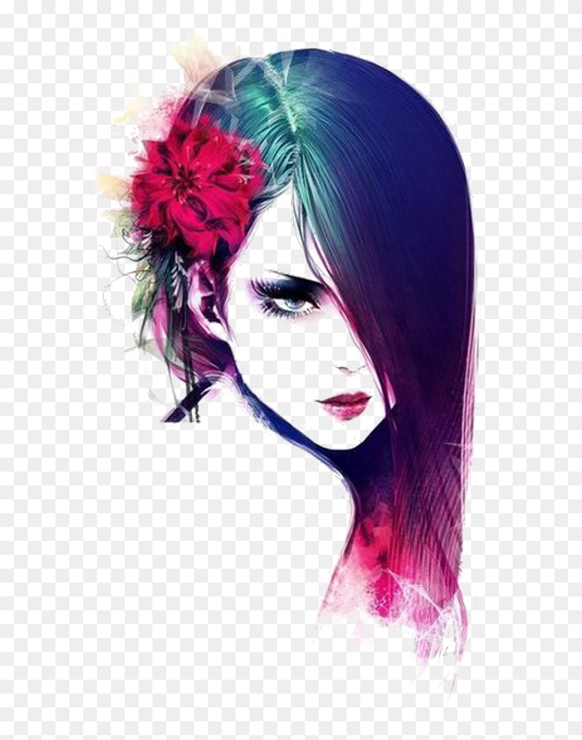 592x1007 Girl Hair Aesthetic Colorful Mean Effects, Graphics, Modern Art HD PNG Download