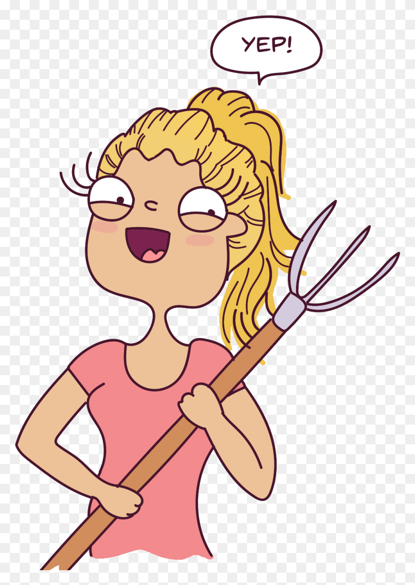 995x1436 Girl Holding Pitchfork Cartoon, Spear, Weapon, Weaponry HD PNG Download