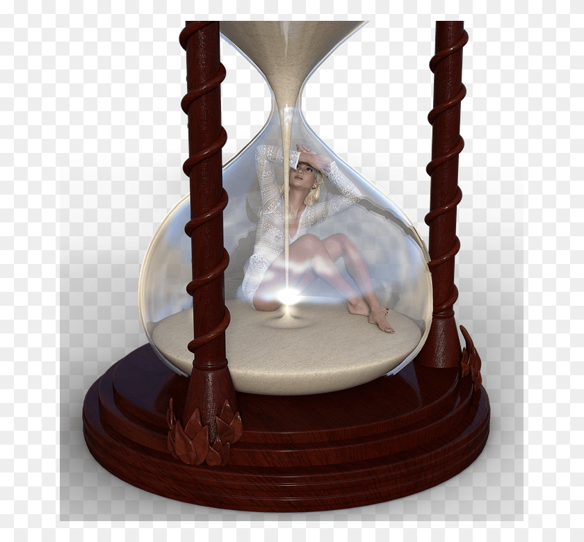 667x720 Girl Hourglass Timepiece Flow Of Time Time Travel Young Girl Hourglass Artwork, Person, Human, Birthday Cake HD PNG Download