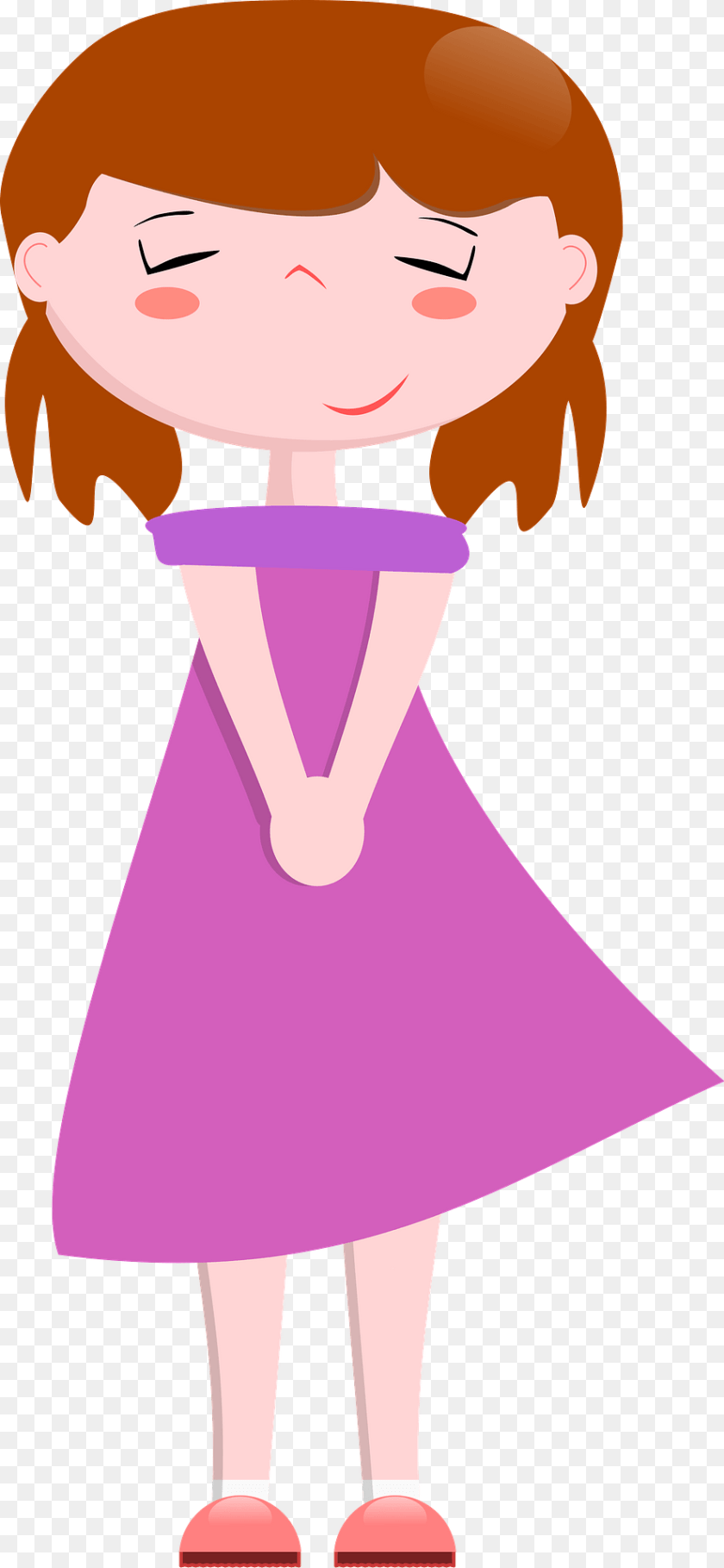 887x1920 Girl In A Pink Dress Cartoon, Child, Person, Female Clipart PNG