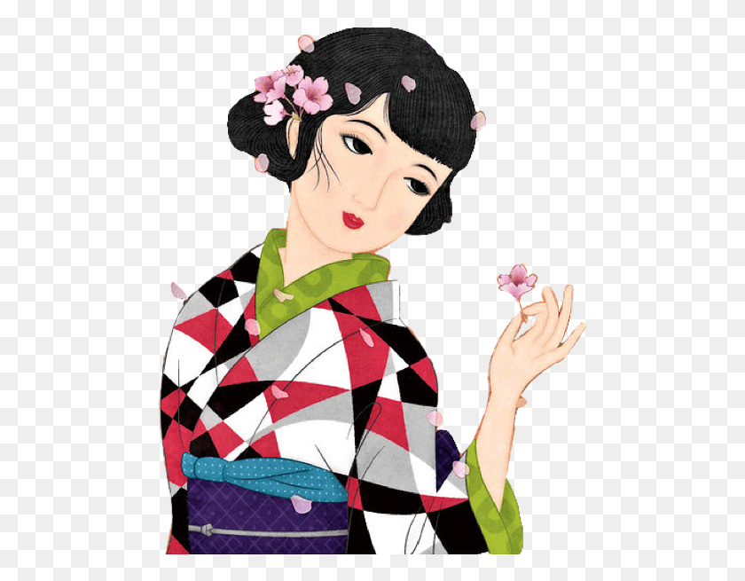 485x595 Girl Kimono Japanese Japan Flower Woman Retro Geisha, Plant, Person, Human HD PNG Download