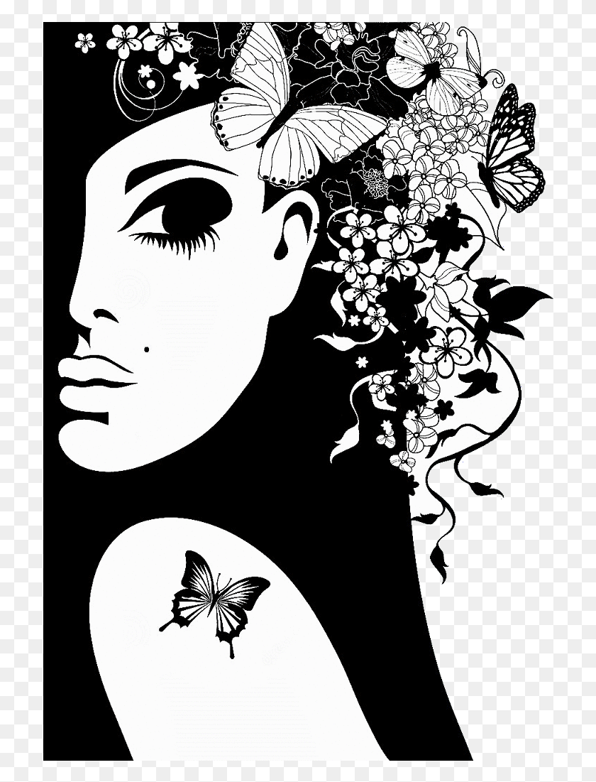720x1041 Descargar Png Silueta De Niña Silueta Vector Mariposa Arte Mujer Silueta Mariposa, Gráficos, Diseño Floral Hd Png