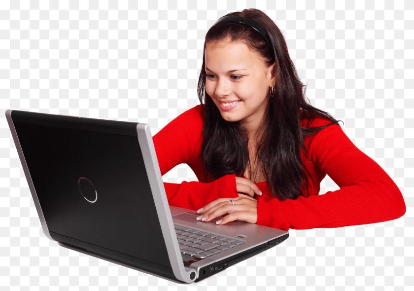 1483x1041 Girl Using Laptop Image, Computer, Pc, Electronics, Person Sticker PNG
